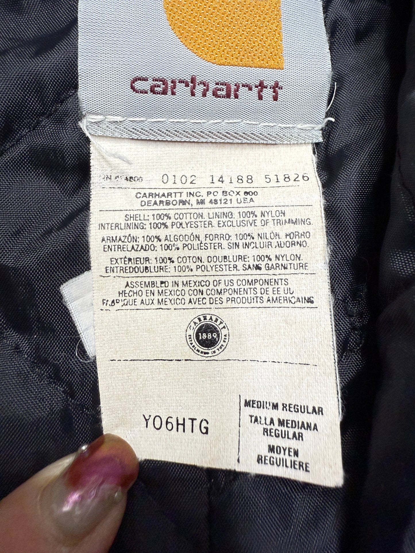 2002 Kids Youth Vintage Carhartt Dark Green Quilted Lined Hooded Active Jacket / 7y 8y 9y