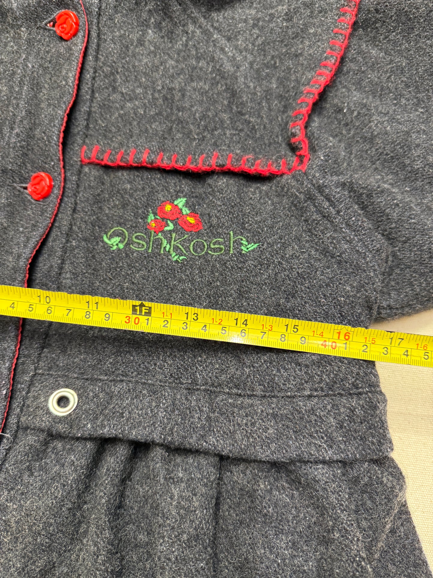80s 90s Kids Vintage Oshkosh Bgosh Flower Rose Buttons A Line Lined Wool Jacket / 6y 7y