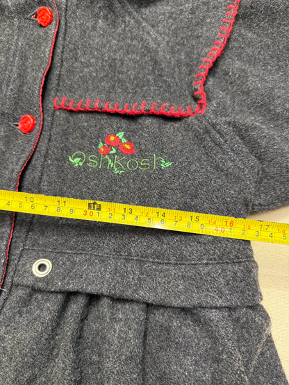 80s 90s Kids Vintage Oshkosh Bgosh Flower Rose Buttons A Line Lined Wool Jacket / 6y 7y