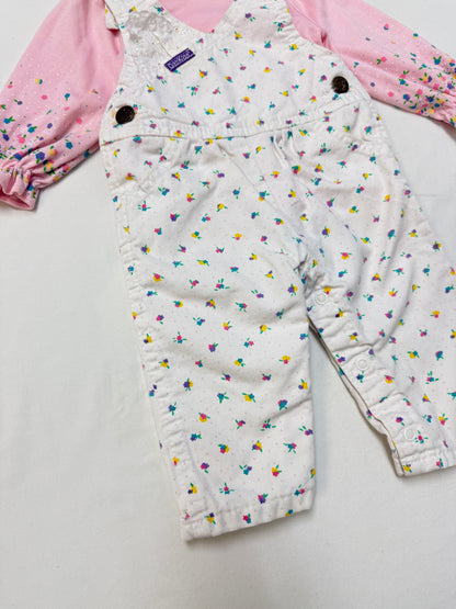90s Kids Infant Baby Vintage Oshkosh Bgosh Floral AOP Longsleeve Shirt and Overall 2pc Set / 0m 3m / Made in USA