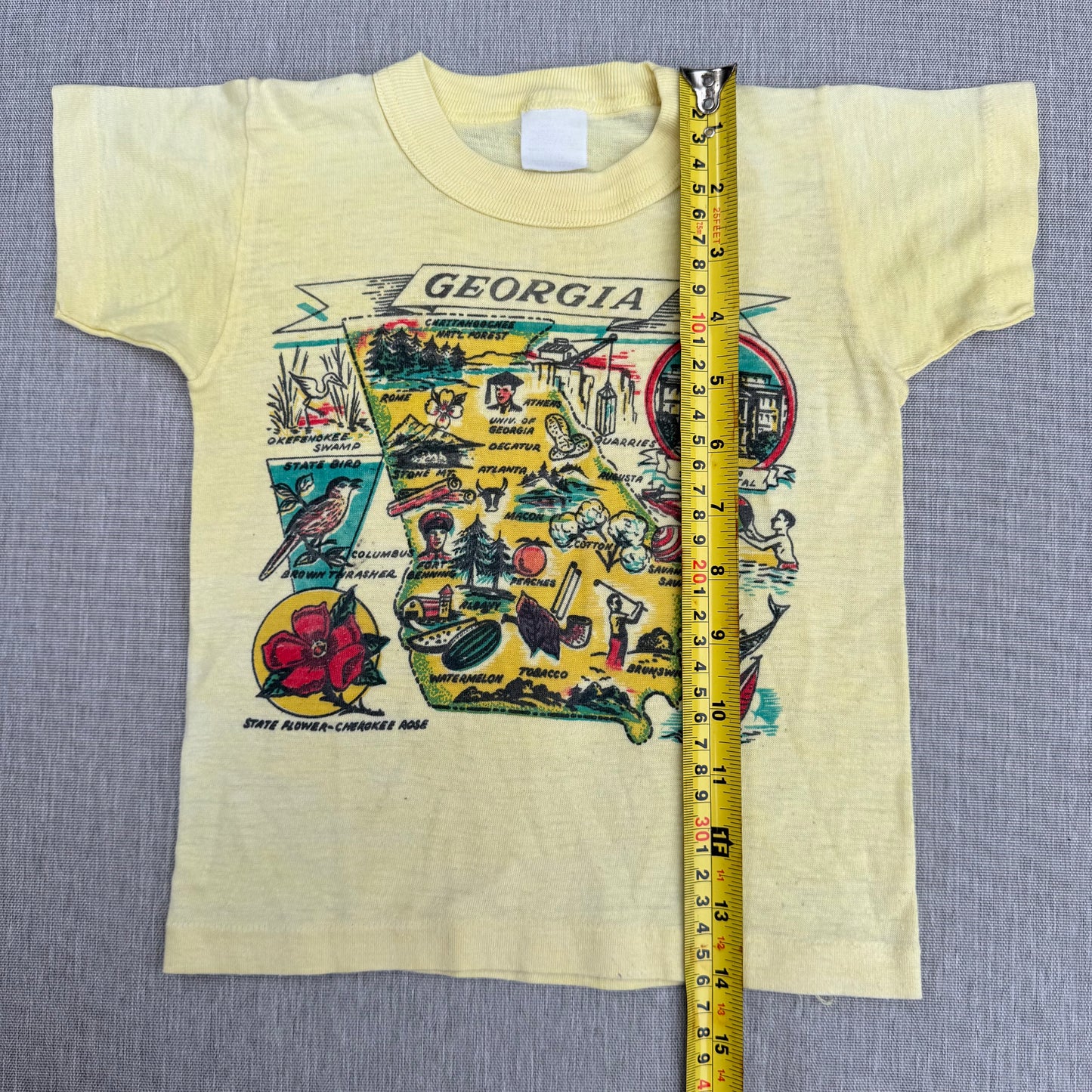 70s Kids Toddler Vintage Georgia State Print Souvenir Light Yellow Single Stitch Short Sleeve T-Shirt 2T 3T