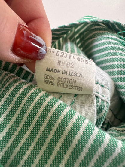 90s Kids Toddler Infant Vintage Baby B’Gosh Oshkosh Green White Stripe Overall //12m / Made in USA