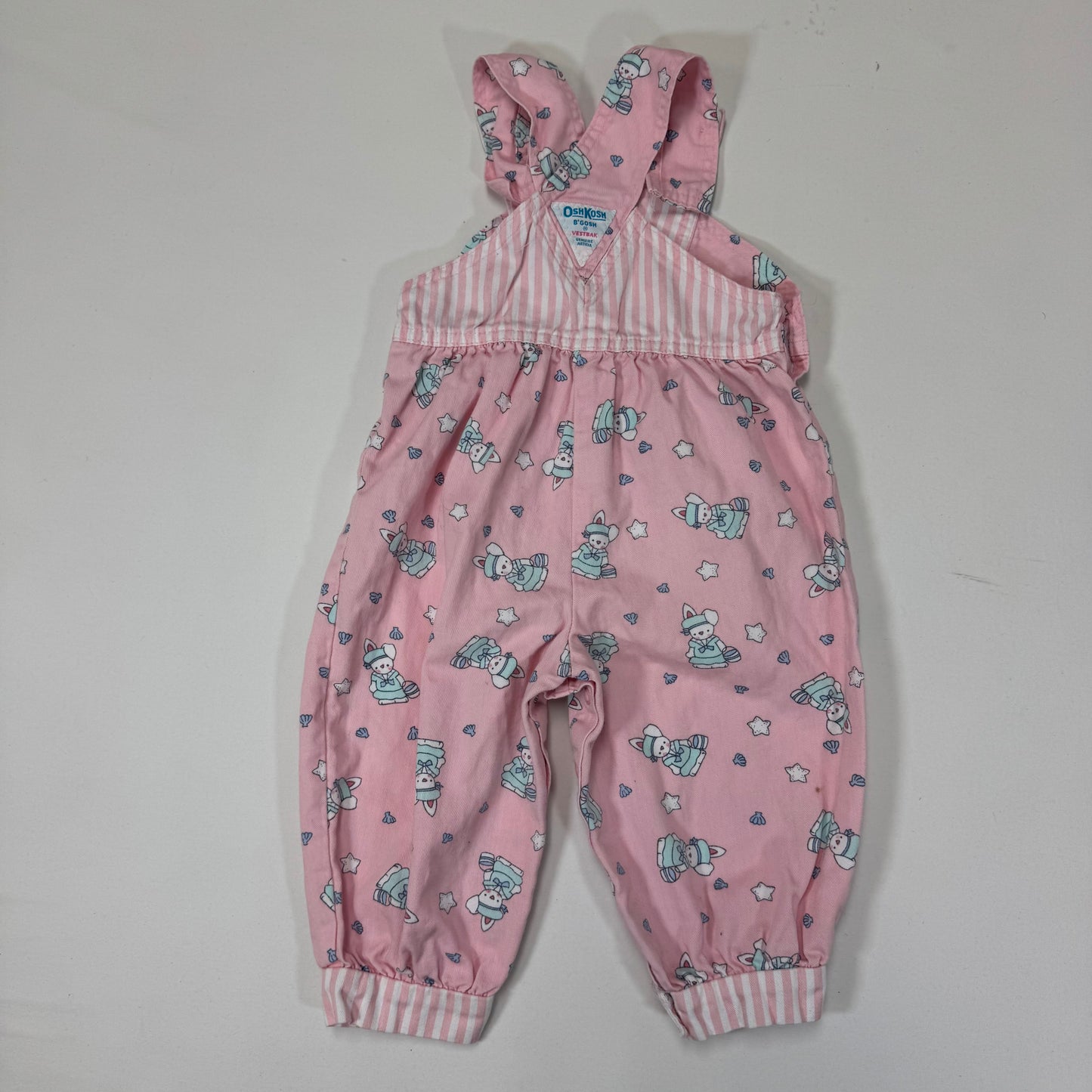 90s Kids Vintage Oshkosh B’Gosh Pink Bunny AOP Front Bow 100% Cotton Overall / 2T / Made in USA