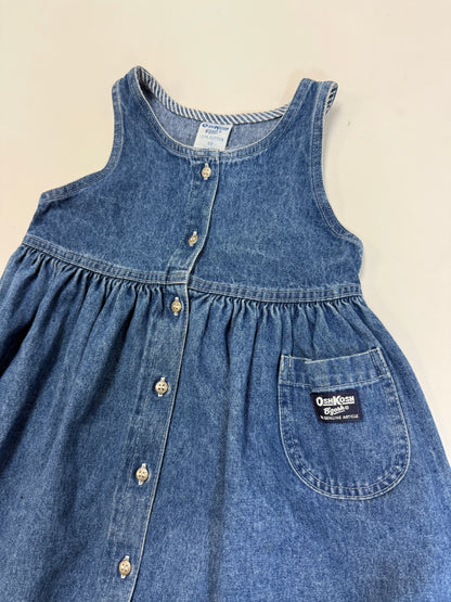 90s 2000' Kids Vintage OshKosh Bgosh Front Open Button Up Light Denim Casual Dress / 5T 6y / Made in USA