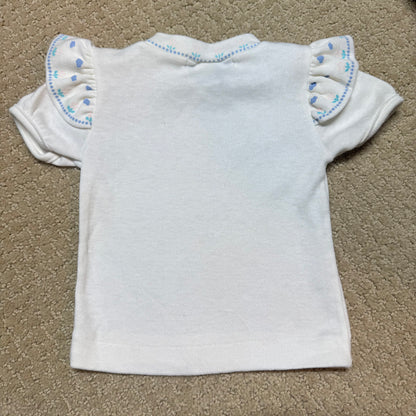 90s Kids Toddler Infant Vintage Baby B’Gosh Oshkosh 2 Piece Set Turquoise Overall White Ruffle T-shirt With Floral Accents /6m 9m / Made in USA
