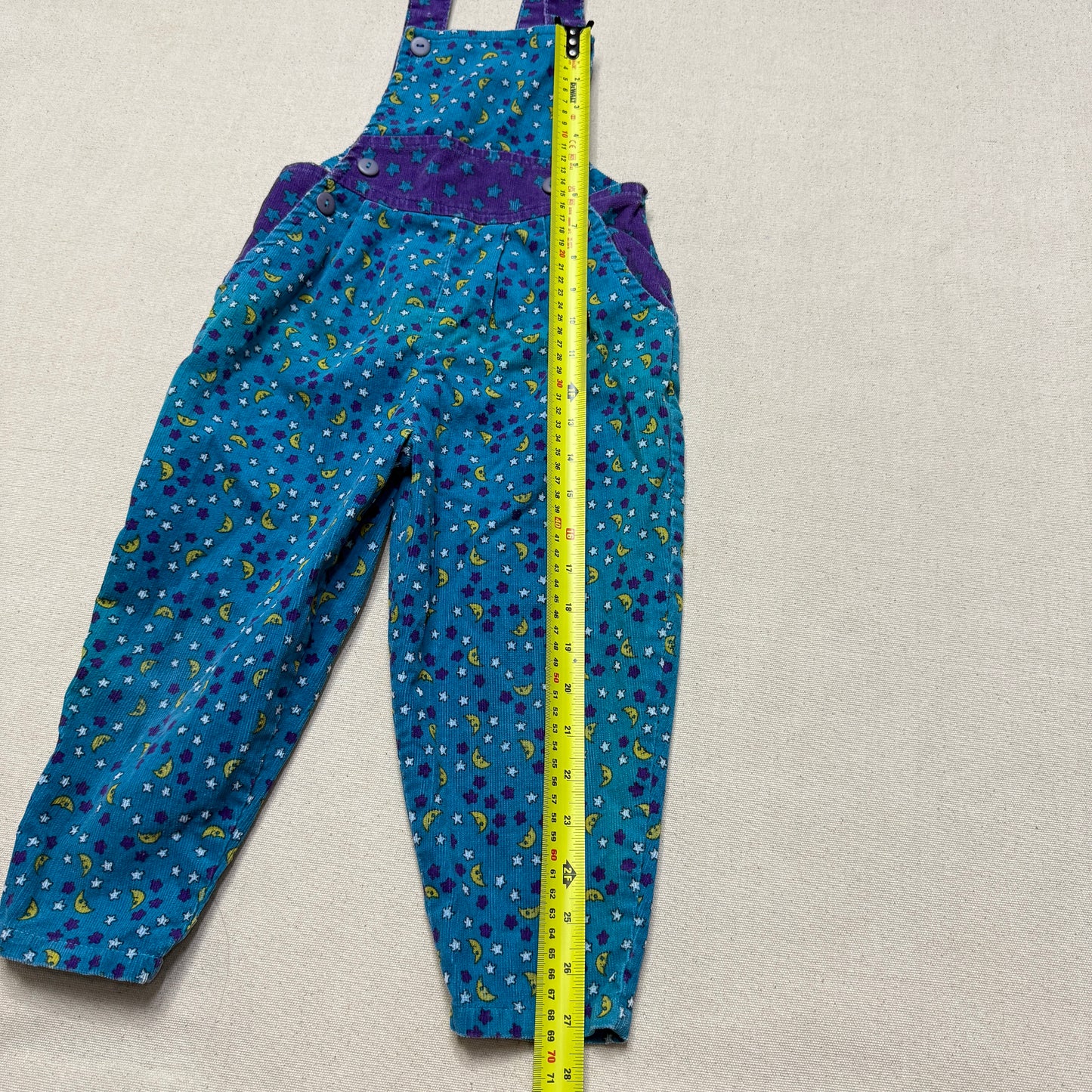 90s Kids Toddler Vintage Star Moon AOP Longsleeve Tshirt & Corduroy Overall 2pc Set / 24m 2T 3T