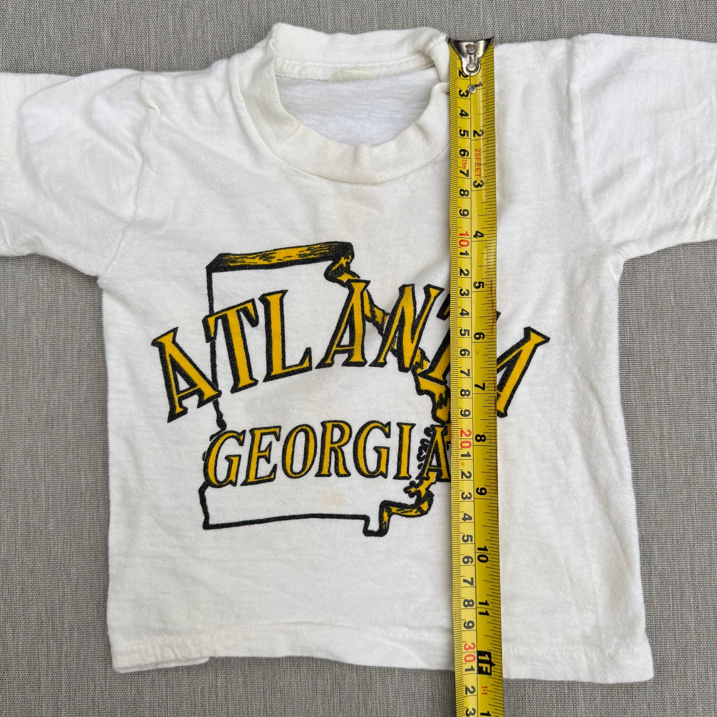 60s Kids Baby Vintage Atlanta Georgia Souvenir Single Stitch Short Sleeve T-Shirt 100% Cotton Off White  2T Made in USA