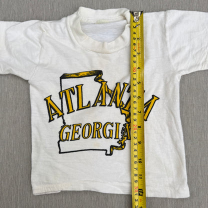 60s Kids Baby Vintage Atlanta Georgia Souvenir Single Stitch Short Sleeve T-Shirt 100% Cotton Off White  2T Made in USA