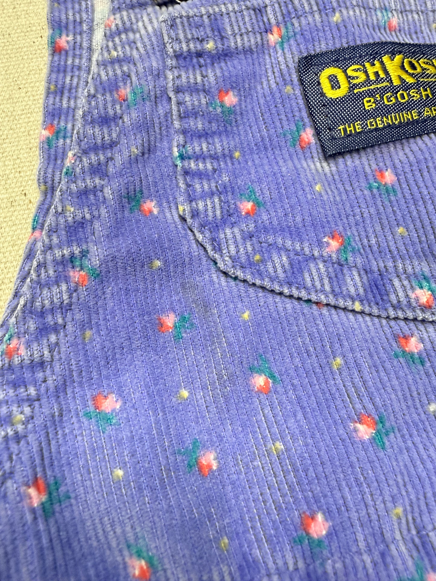 90s Kids Toddler Vintage Oshkosh Bgosh Flower AOP Light Purple Corduroy Overall / 2T 3T / Made in USA