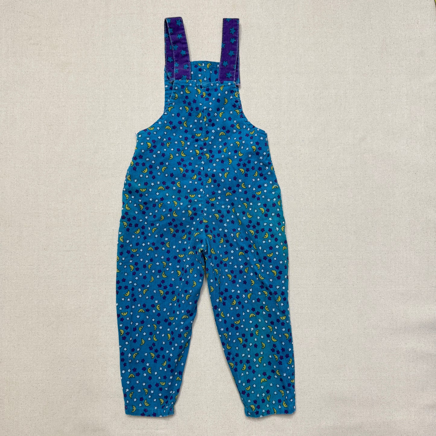 90s Kids Toddler Vintage Star Moon AOP Longsleeve Tshirt & Corduroy Overall 2pc Set / 24m 2T 3T