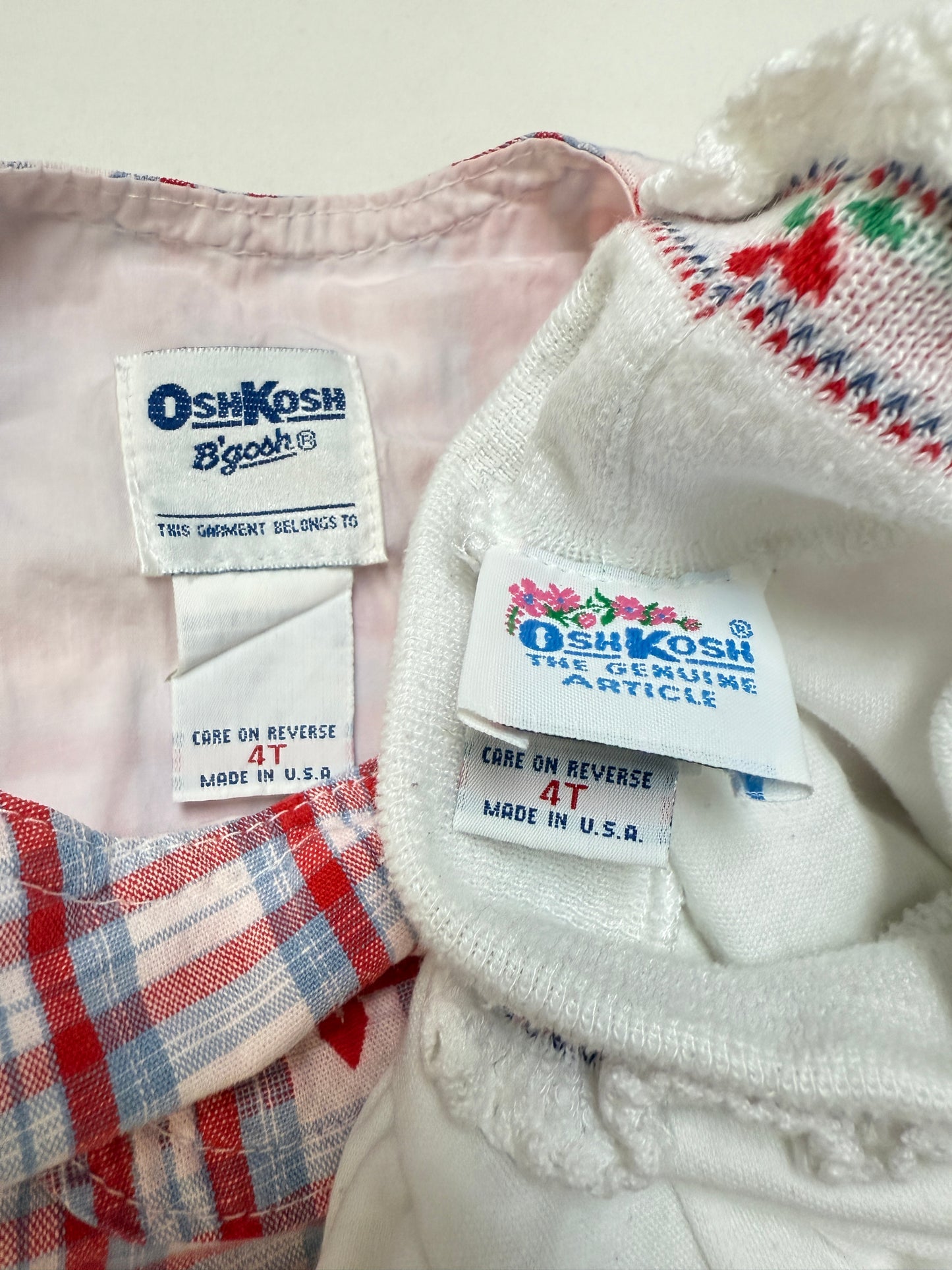 90s Kids Toddler Vintage Oshkosh Bgosh Heart AOP Check Dress and Floral Print Longsleeve Top 2pc Set  set