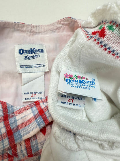 90s Kids Toddler Vintage Oshkosh Bgosh Heart AOP Check Dress and Floral Print Longsleeve Top 2pc Set  set