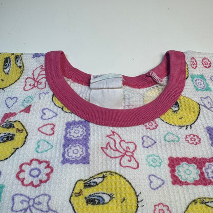 90s Kids Toddler Vintage Looney Tunes Tweety Bird Waffle Long Sleeve Pullover Shirt AOP 18m 2Y 3Y
