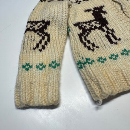 50s 60s Kids Toddler Vintage Beige Deer Lightning Zipper Cowichan Sweater / 3T 4T