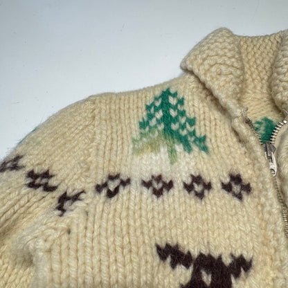 50s 60s Kids Toddler Vintage Beige Off White Deer Lightning Zipper Cowichan Heavy 24m 2Y 3T