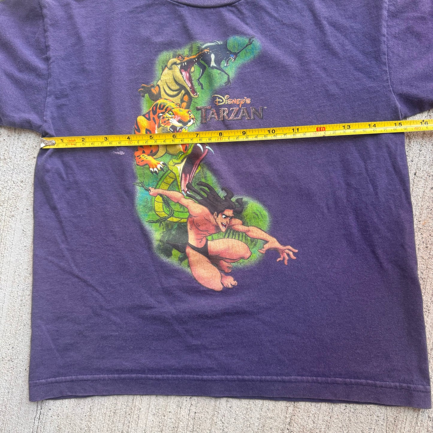 90s Kids Vintage Disney Tarzan Faded Purple 100 % Cotton T-Shirt 7Y 8Y 9Y Tiny Adult