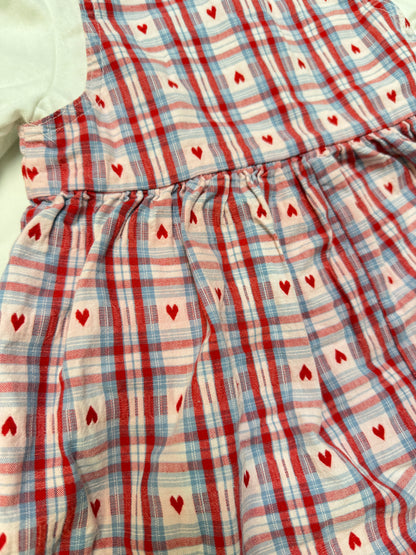 90s Kids Toddler Vintage Oshkosh Bgosh Heart AOP Check Dress and Floral Print Longsleeve Top 2pc Set  set