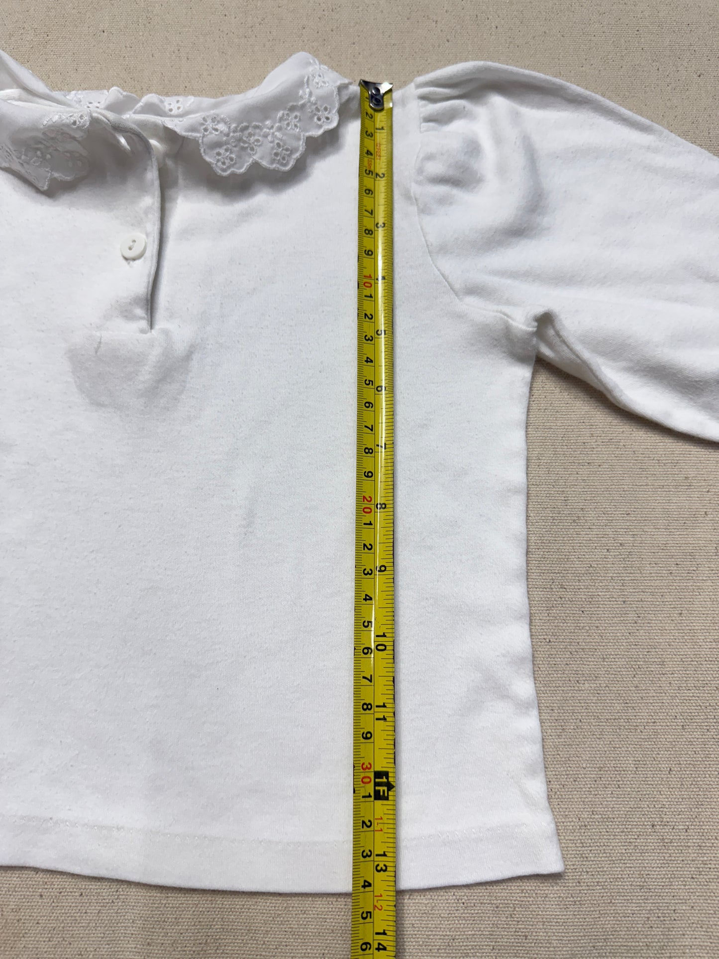 90s Kids Toddler Vintage Oshkosh Bgosh Lace Collared White Puffsleeve Longsleeve Top / 2T 3T / Made in USA