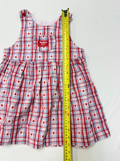 90s Kids Toddler Vintage Oshkosh Bgosh Heart AOP Check Dress and Floral Print Longsleeve Top 2pc Set  set