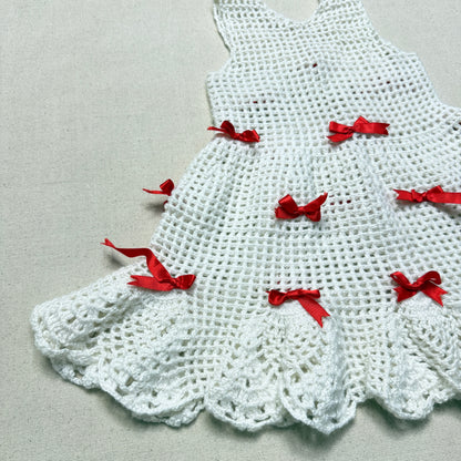 Kids Toddler Vintage Handmade Crochet Knit Removable Ribbons Design Dress / 3T 4T