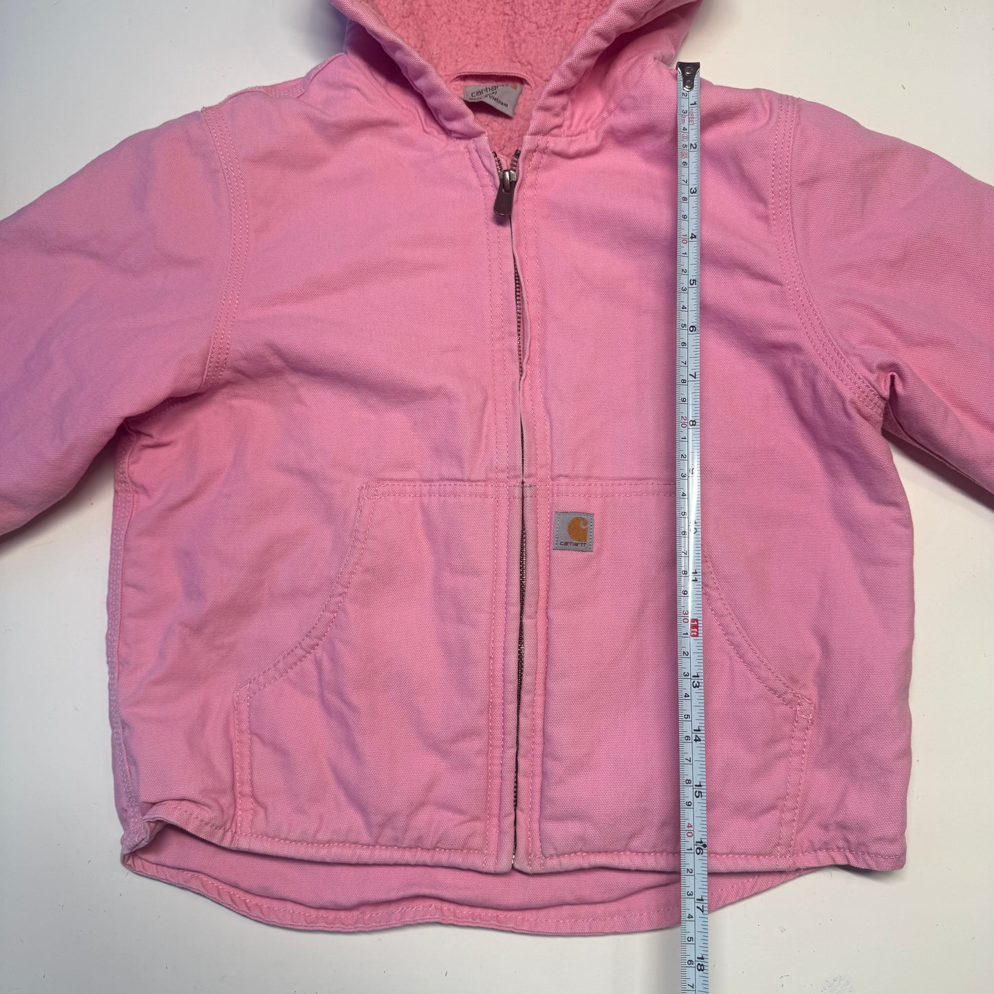 2000s Kids Vintage Pink Carhartt Zip Hooded Fleece Lined Jacket S 7Y 8Y