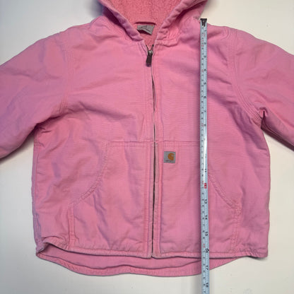 2000s Kids Vintage Pink Carhartt Zip Hooded Fleece Lined Jacket S 7Y 8Y