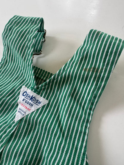 90s Kids Toddler Infant Vintage Baby B’Gosh Oshkosh Green White Stripe Overall //12m / Made in USA