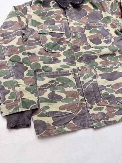 80s Kids Youth Vintage Carhartt Rare Duck Hunting Camo Corduroy Collar Quilt Lined Jacket / 7y 8y 9y