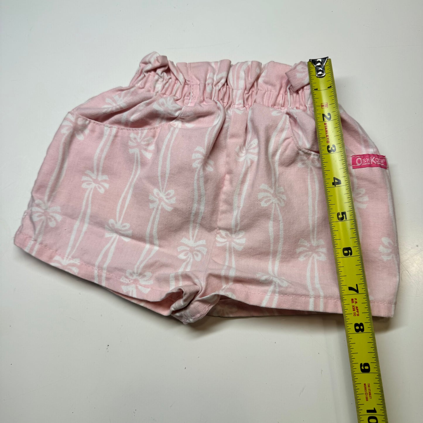 90s Kids Baby Toddler Vintage Oshkosh B’Gosh Pink Bow Print Elastic Waistband Shorts / 18m/ Made in USA