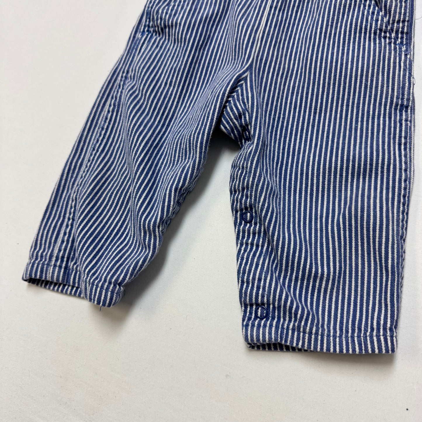 90s Kids Baby Vintage Oshkosh B’Gosh Lightweight Hickory Stripe  Denim Overall / 12m /