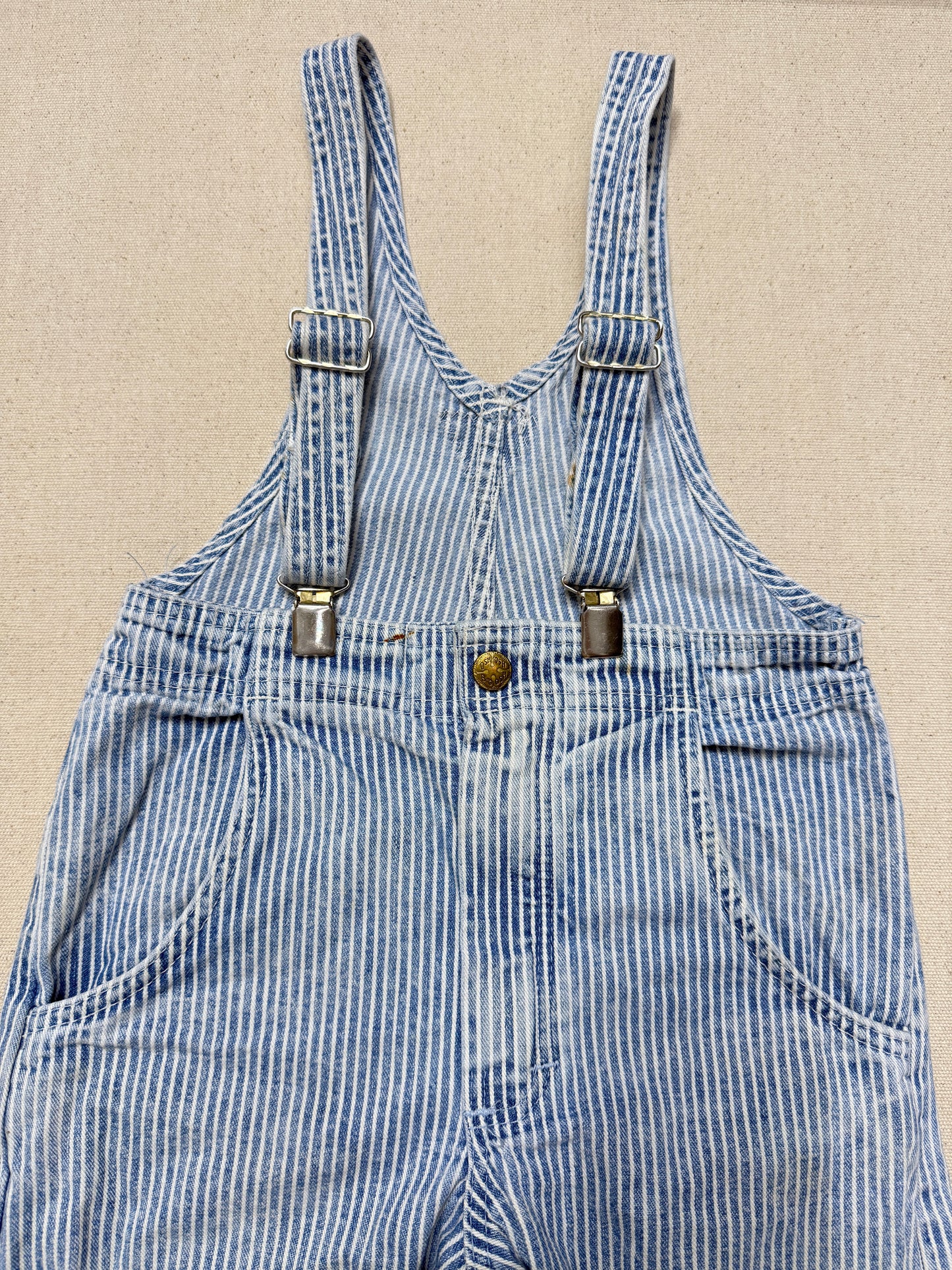 80s 90s Kids Vintage Oshkosh Bgosh Hickory Stripe Suspender Unique Design Slim Straight Overall / 4T 5T / Made in USA
