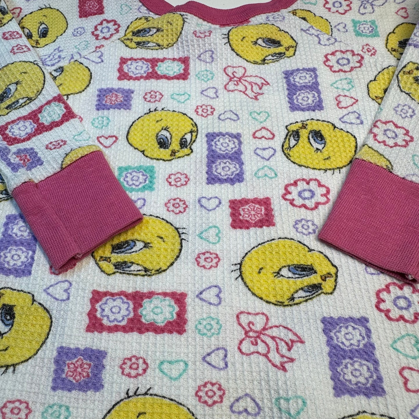 90s Kids Toddler Vintage Looney Tunes Tweety Bird Waffle Long Sleeve Pullover Shirt AOP 18m 2Y 3Y