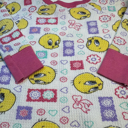 90s Kids Toddler Vintage Looney Tunes Tweety Bird Waffle Long Sleeve Pullover Shirt AOP 18m 2Y 3Y