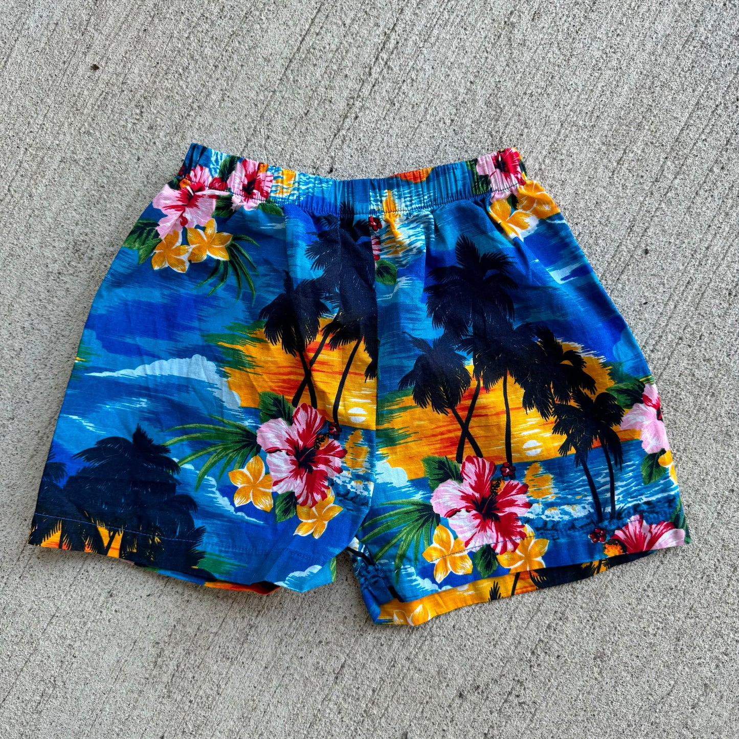 Kids Vintage Hawaiian Sunset Shorts 100% Cotton Made in Hawaii 3Y 4Y