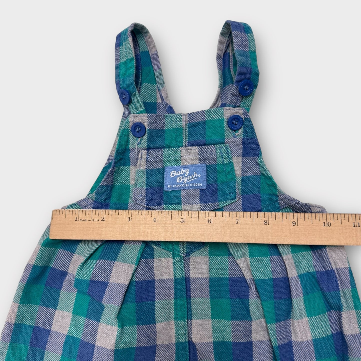 Baby Vintage Oshkosh B’Gosh Vestbak Plaid Bubble Overall 100% Cotton Blue Label 18m Made In USA