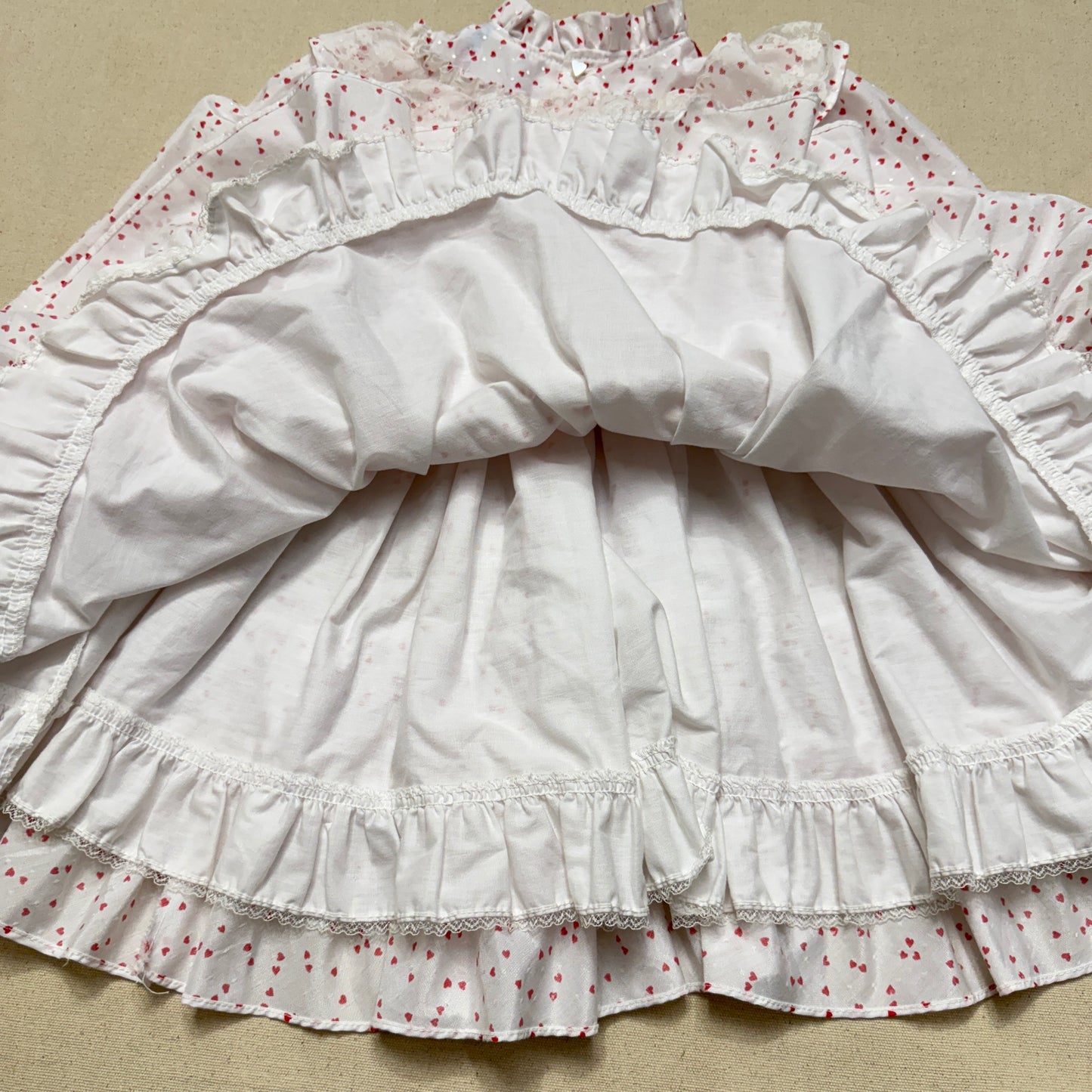 80s 90s Kids Toddler Vintage Martha's Miniatures Heart AOP Lace Raffle Volume dress / 5y 6y 7y