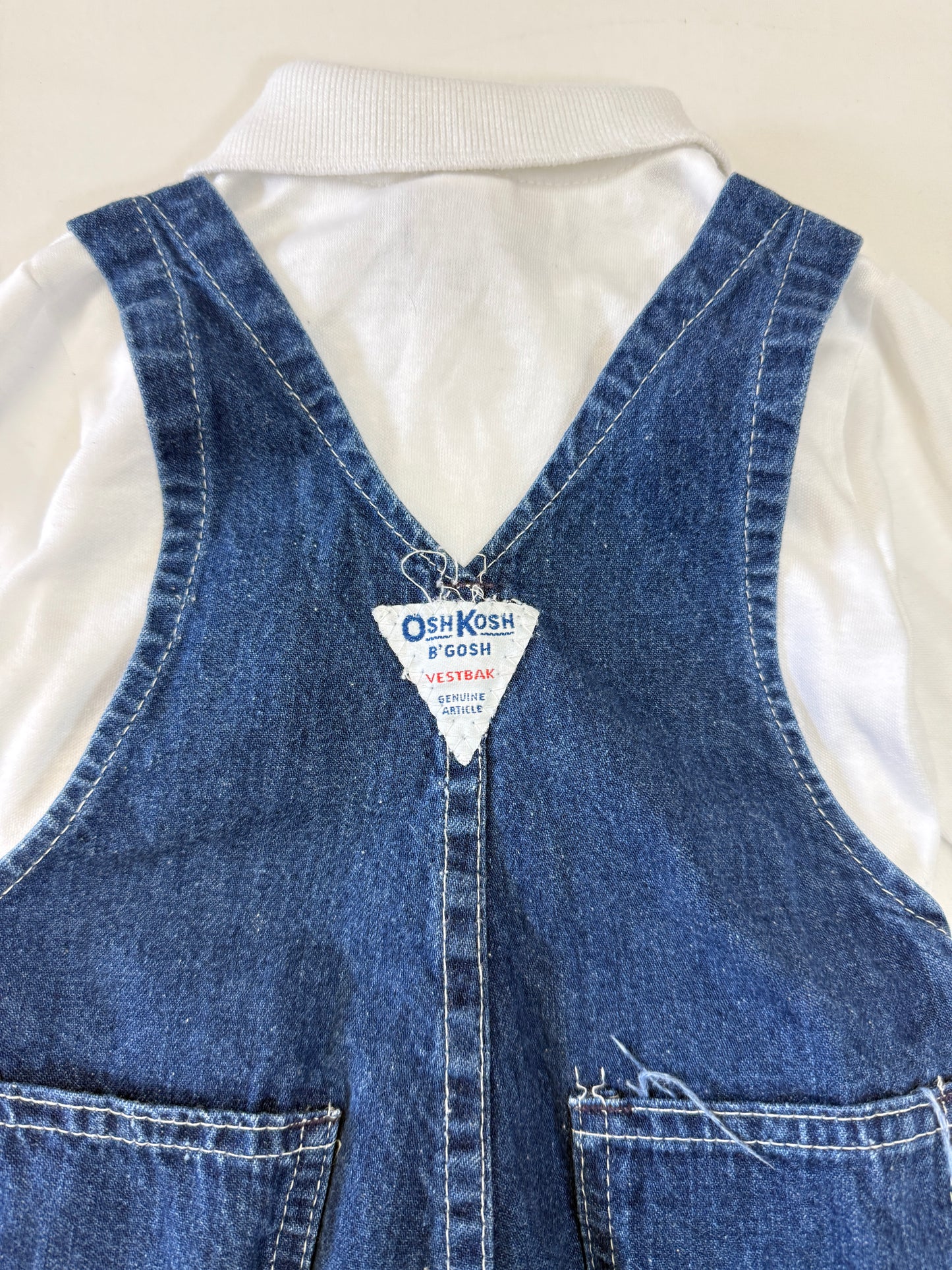 90s Kids Infant Baby Vintage Oshkosh Bgosh Denim Overall and Bears Print Longsleeve Polo Top 2pc Set / 3m 6m 9m / Made in USA