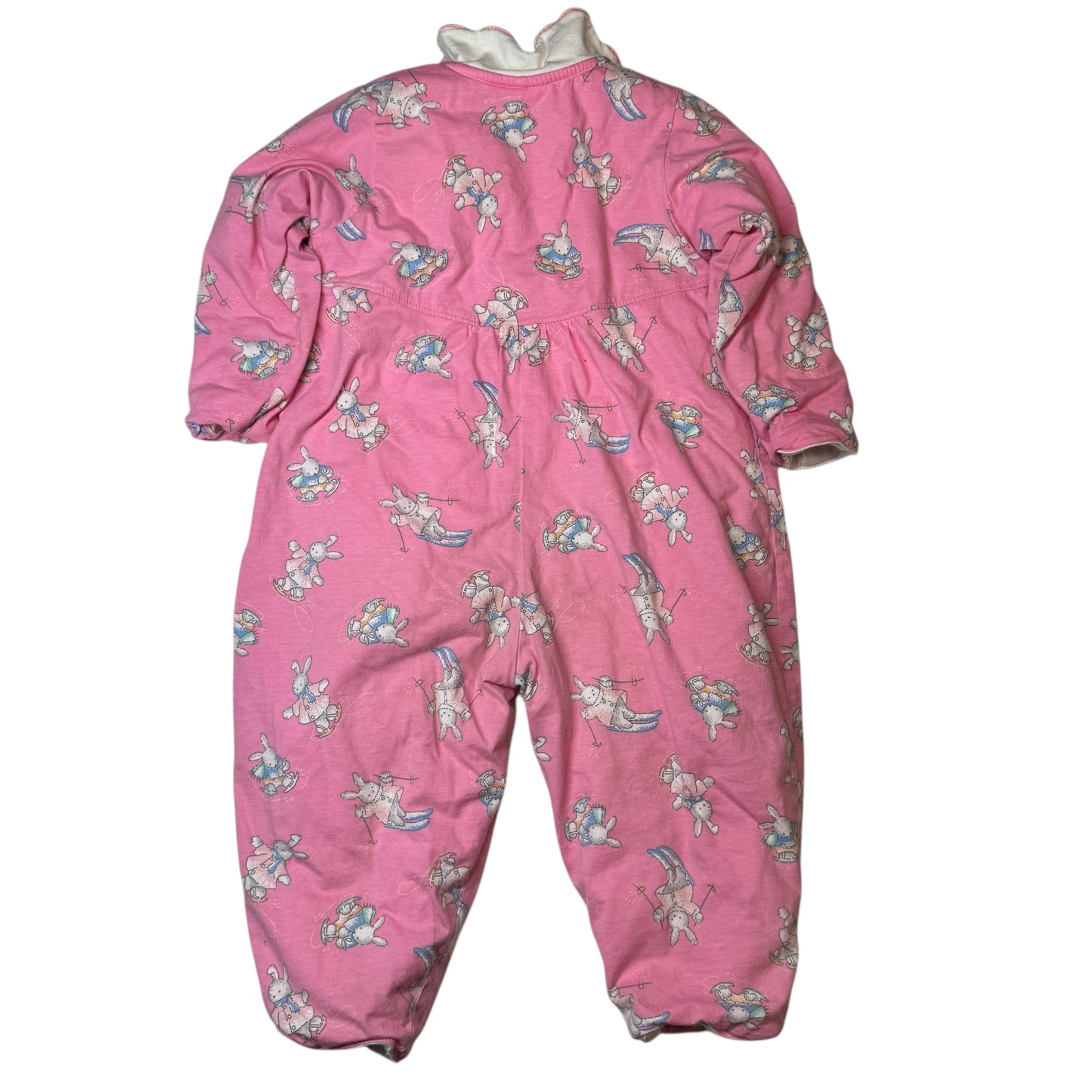 90s Kids Baby Vintage Oshkosh B’Gosh Bunny AOP Print Thick Lined Winter Onesie Romper Longsleeve Cotton Top / 18m/