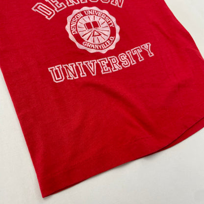 70s/80s Kids Toddler Vintage Denison University Flock Print Tshirt / 4y 5y / Plyester Cotton / Made in USA