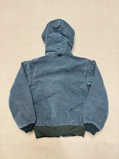 2002 Kids Youth Vintage Carhartt Dark Green Quilted Lined Hooded Active Jacket / 7y 8y 9y