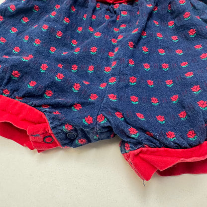 90s Kids Toddler Infant Vintage Baby B’Gosh Oshkosh Criss Cross  Dark Denim Red Flower Print AOP Romper //2T / Made in USA