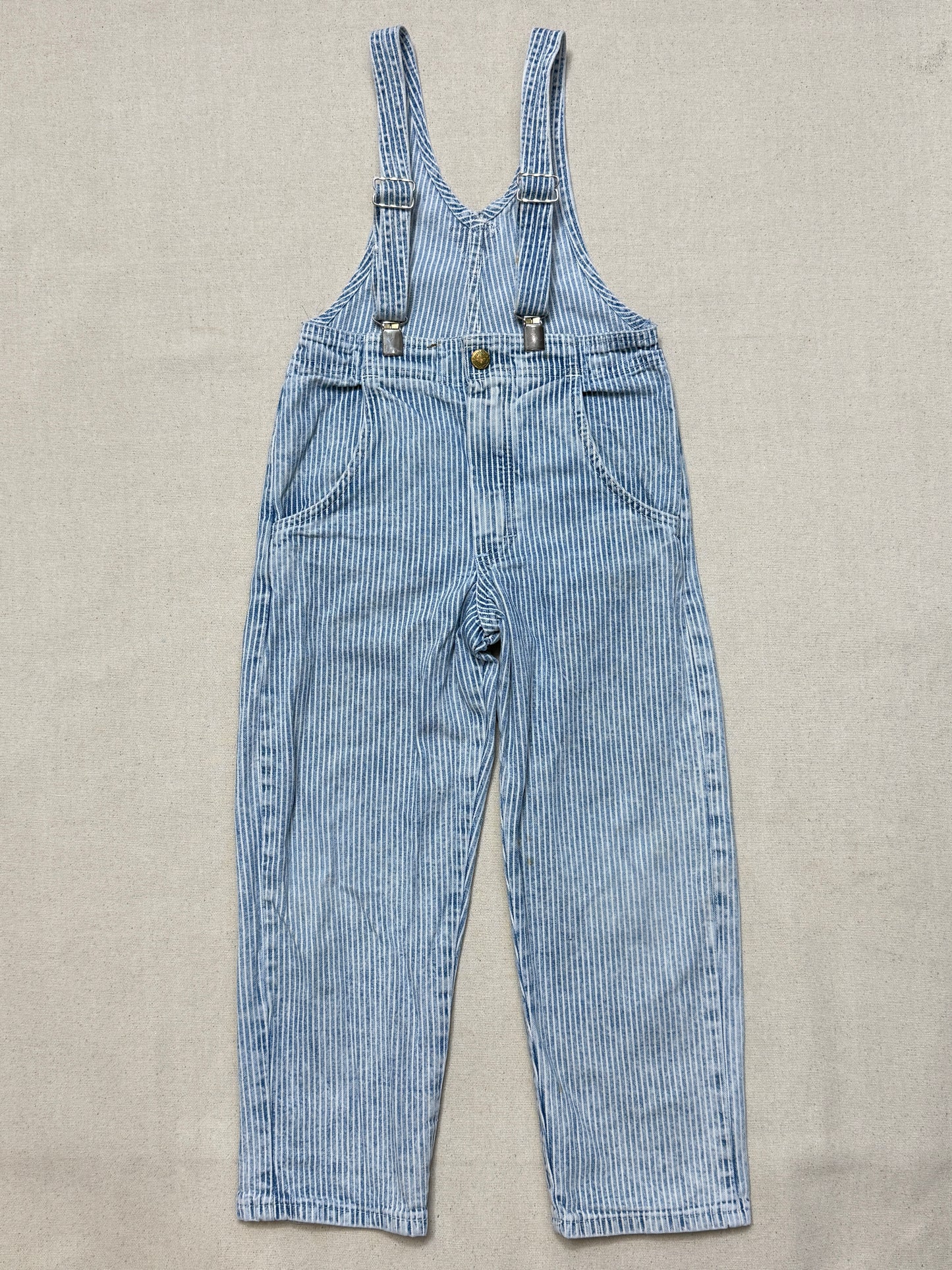 80s 90s Kids Vintage Oshkosh Bgosh Hickory Stripe Suspender Unique Design Slim Straight Overall / 4T 5T / Made in USA