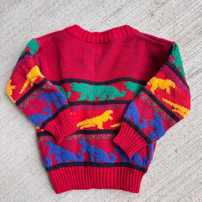 80s 90s Kids Toddler Vintage Multicolour Dinosaur Way Cool Cardigan Dino Buttons 2T