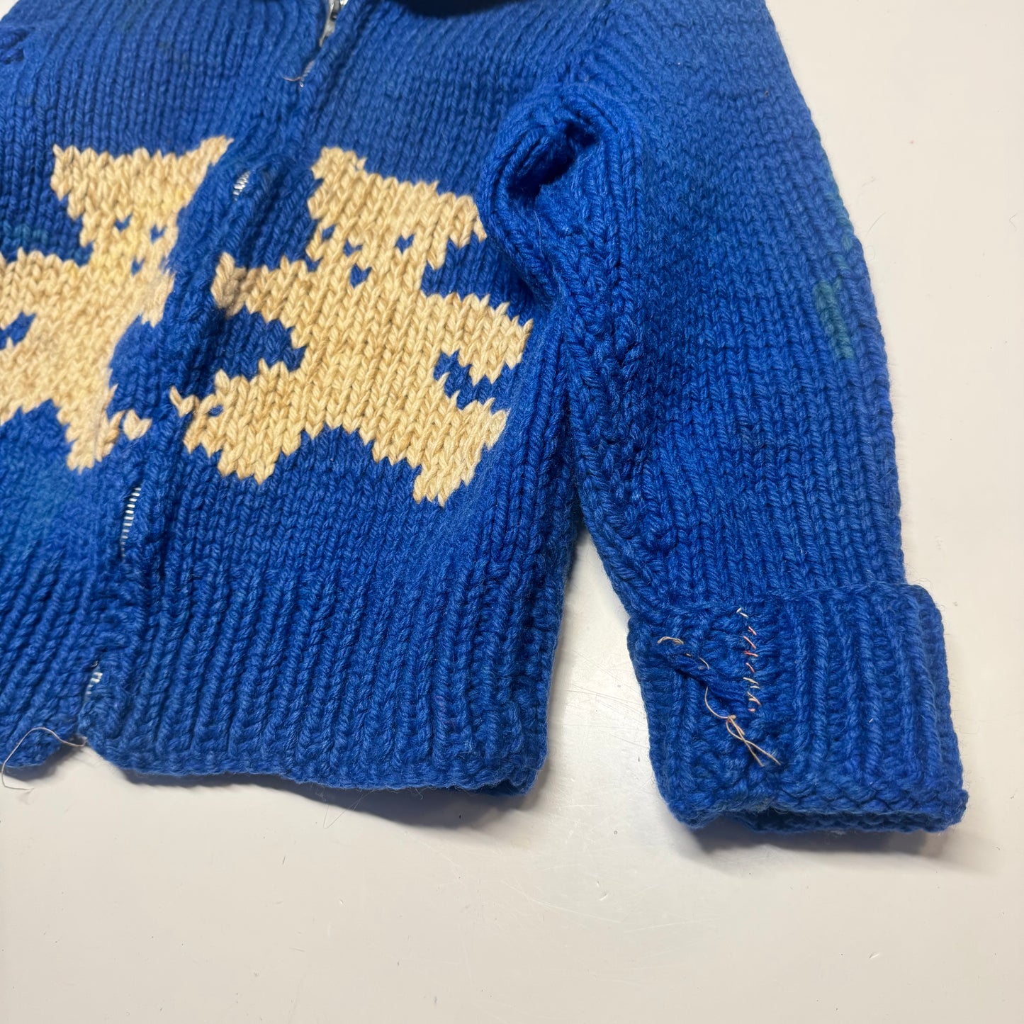 50s 60s Kids Toddler Vintage Blue Cowichan Sweater With Bears/ 3T 4T 5T