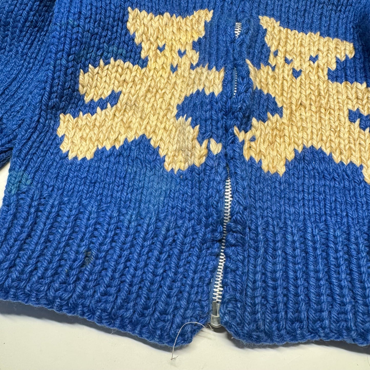 50s 60s Kids Toddler Vintage Blue Cowichan Sweater With Bears/ 3T 4T 5T