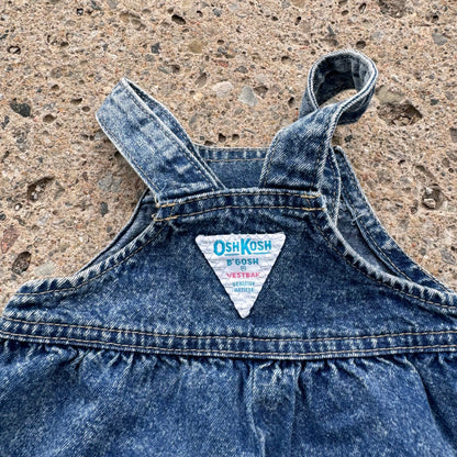 Baby Vintage Bubble Oshkosh B’Gosh Acid Wash 100% Cotton Denim Overall 3m 6m Made in USA