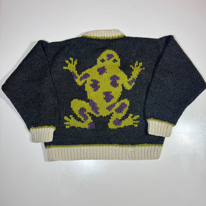 Kids Toddler Vintage Hand Knit Pullover Dark Gray AOP Cute Frogs Print 4Y 5Y 6Y