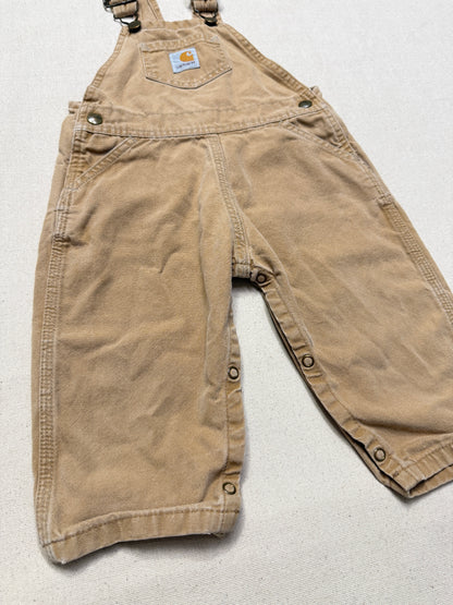 90s 2000 Kids Infant Vintage Carhartt Canvas Bib Light Brown Overall / 12m 18m 24m