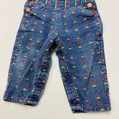 90s Kids Toddler Infant Vintage Baby B’Gosh Oshkosh Denim Car AOP Embroidery Print Overall /12m / Made in USA