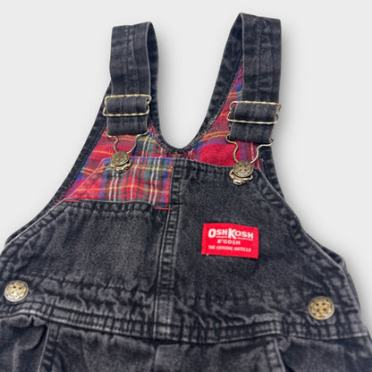 Kids Toddler Vintage Oshkosh B’Gosh Vestbak Black Denim Lined Flannel Plaid Overall 3T Made in USA